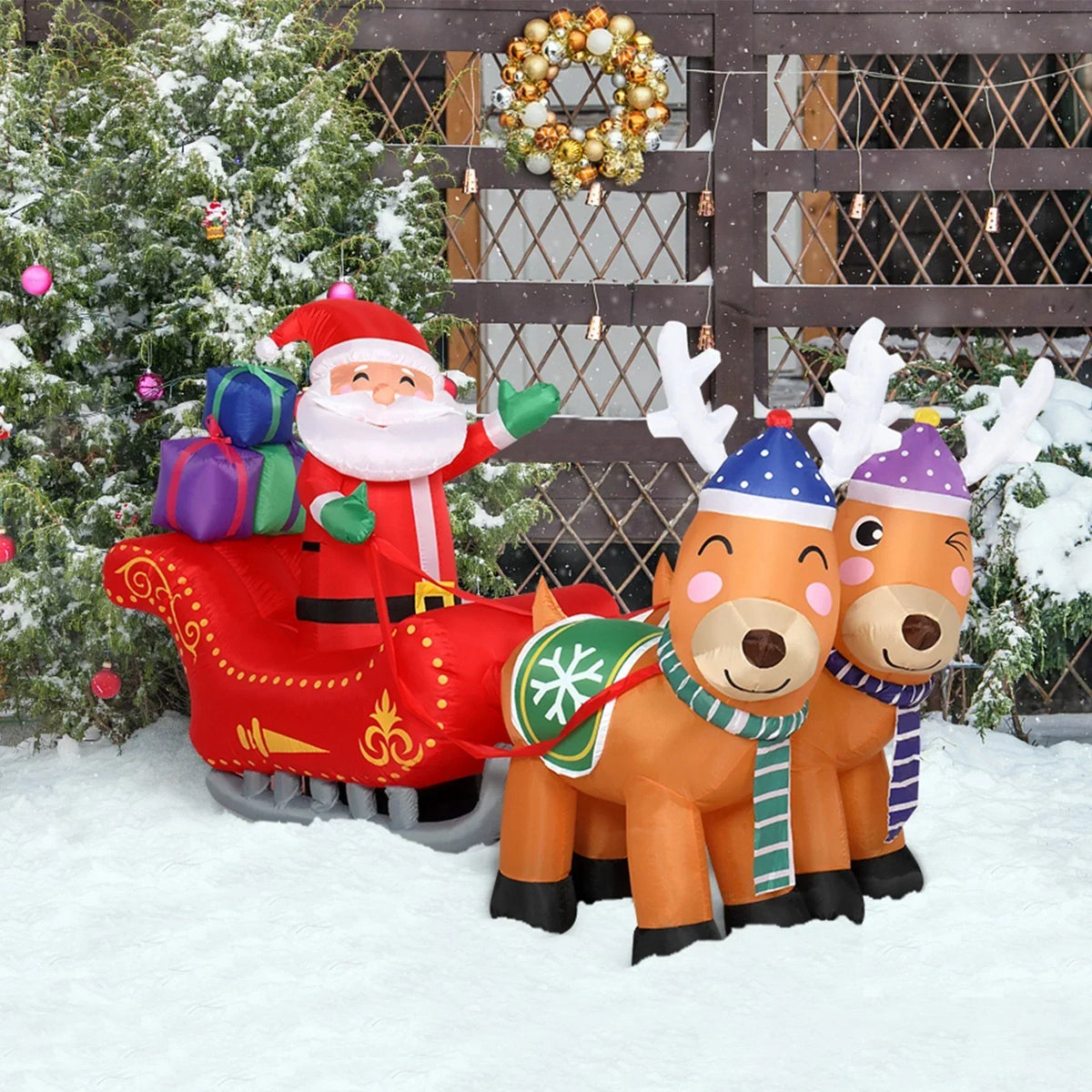 7FT Christmas Inflatable Santa Claus Sledge Sleigh Reindeer Blow Up Xmas Garden — alternate product view 2