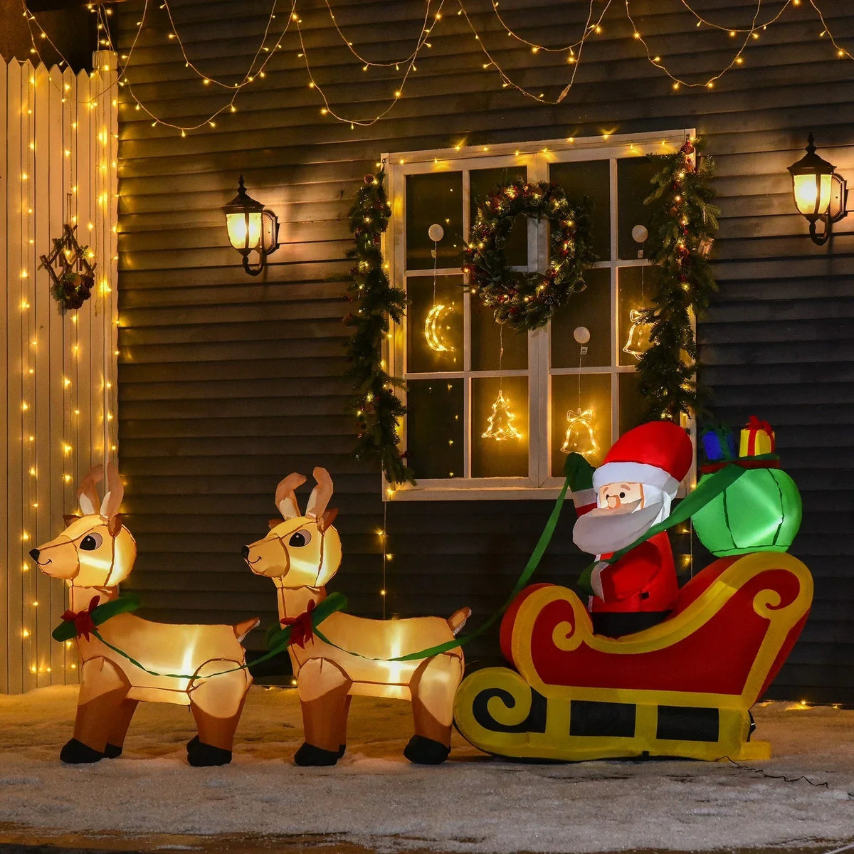 8ft Christmas Inflatable Santa Claus on Sleigh, LED Lighted Decoration — alternate product view 6