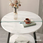 Round 2 Tier Coffee Table Side Table White Marble Effect End Table Living Room — alternate product view 9