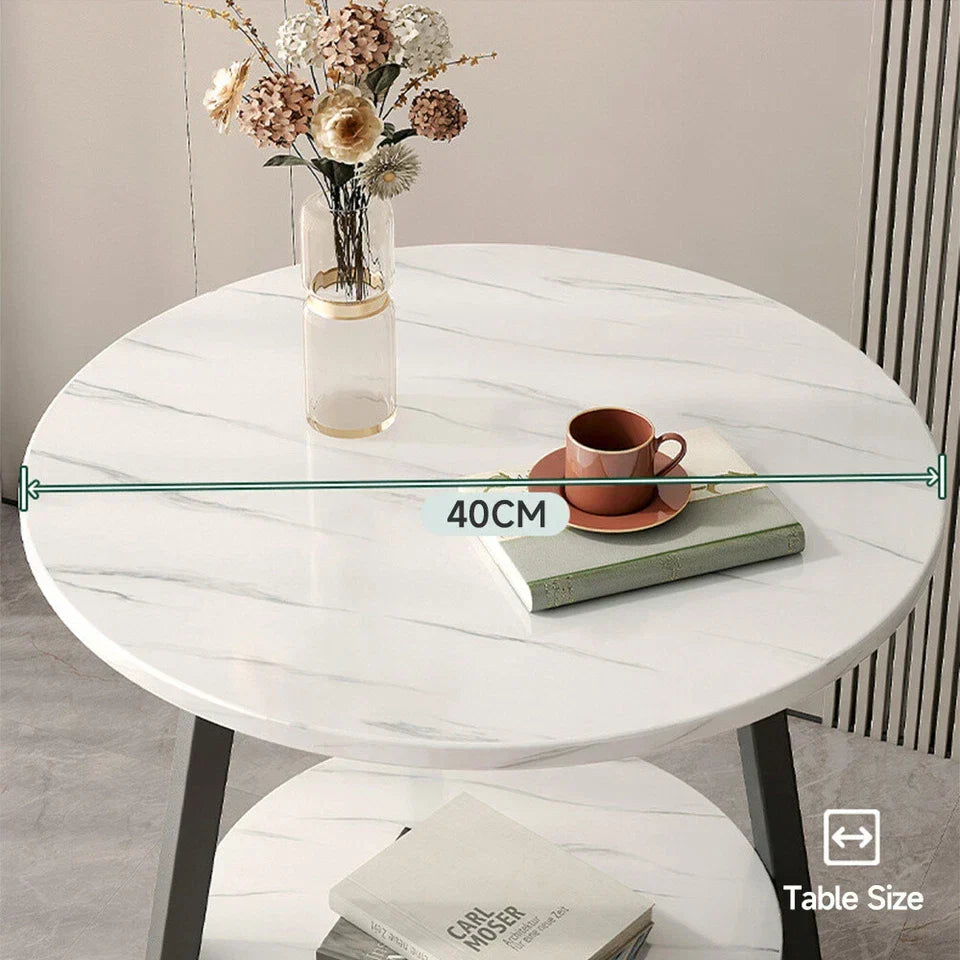 Round 2 Tier Coffee Table Side Table White Marble Effect End Table Living Room — alternate product view 9