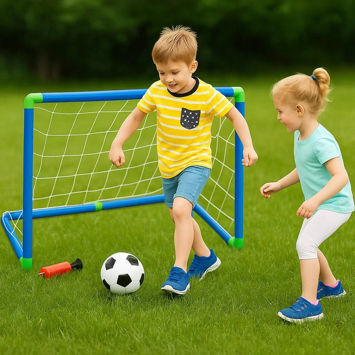 Kids 2in1 Portable Soccer Goal Post Up Football Target Board With Net, Ball Pump — alternate product view 4