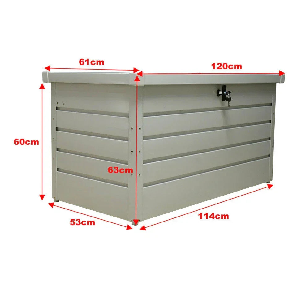 400L Outdoor Garden Storage Metal Steel Chest Cushion Box Case Shed Sit-On Lid — on a clean white background
