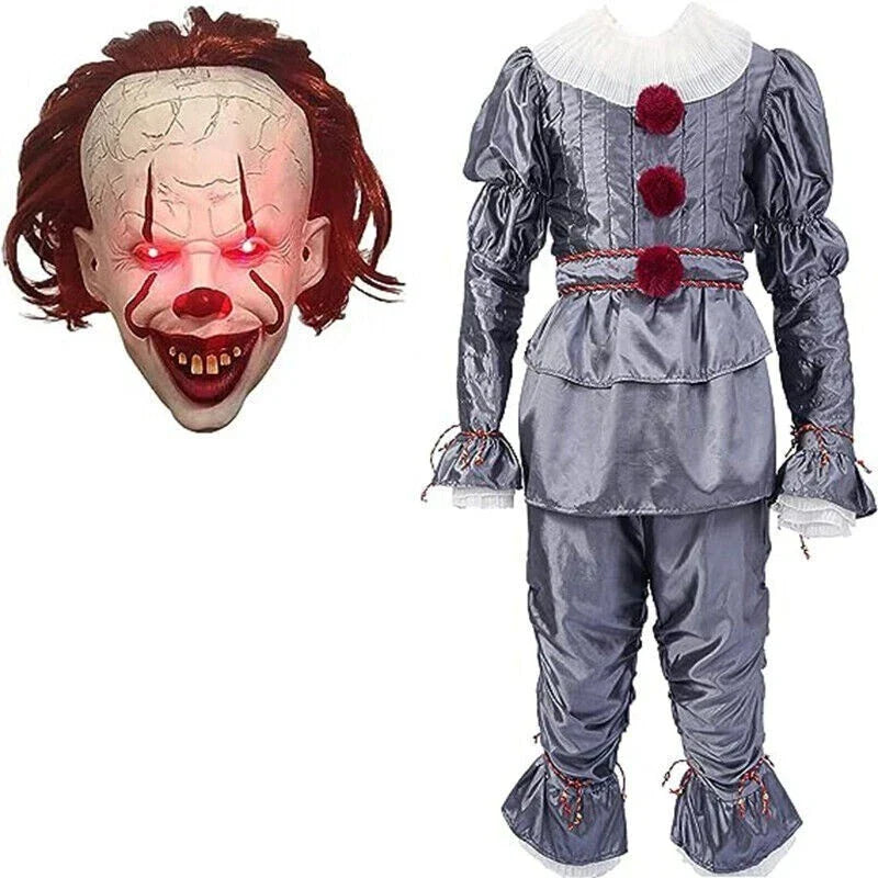 Adult Pennywise Clown Costume Halloween Cosplay Suit Outfit Fancy Dress Mask Men — alternate product view 9