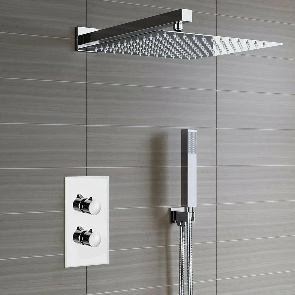 Modern Concealed Square Shower Brass Valve Mixer Twin Head Shower Set Chrome — alternate product view 8