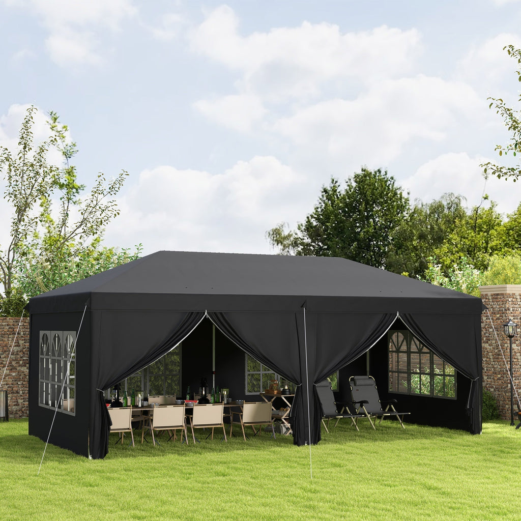 3x6m Popup Garden Heavy Duty Gazebo Marquee Party Tent Canopy with 6 Side Walls — Black — product view
