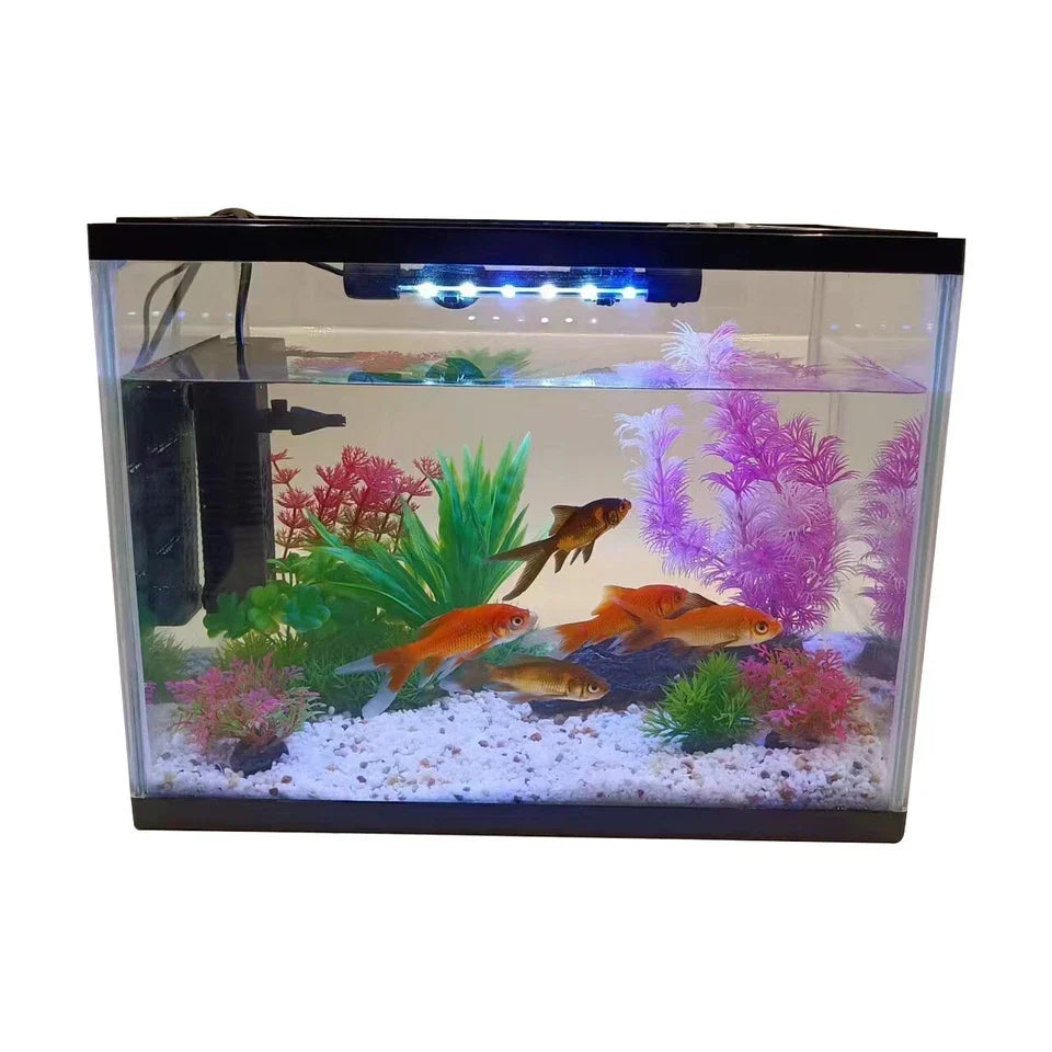 26L LED Glass Aquarium Fish Tank Starter Kit Fish Net, Led Light Air Pump — on a clean white background