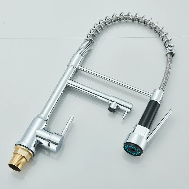 Modern Monobloc Pull Out Kitchen Mixer Tap Dual Spout Spray Single Lever Chrome — alternate product view 6