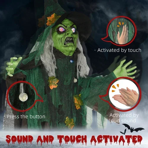 6ft Animated Halloween Witch Prop Outdoor Decoration with Glowing Eyes & Hear — alternate product view 7