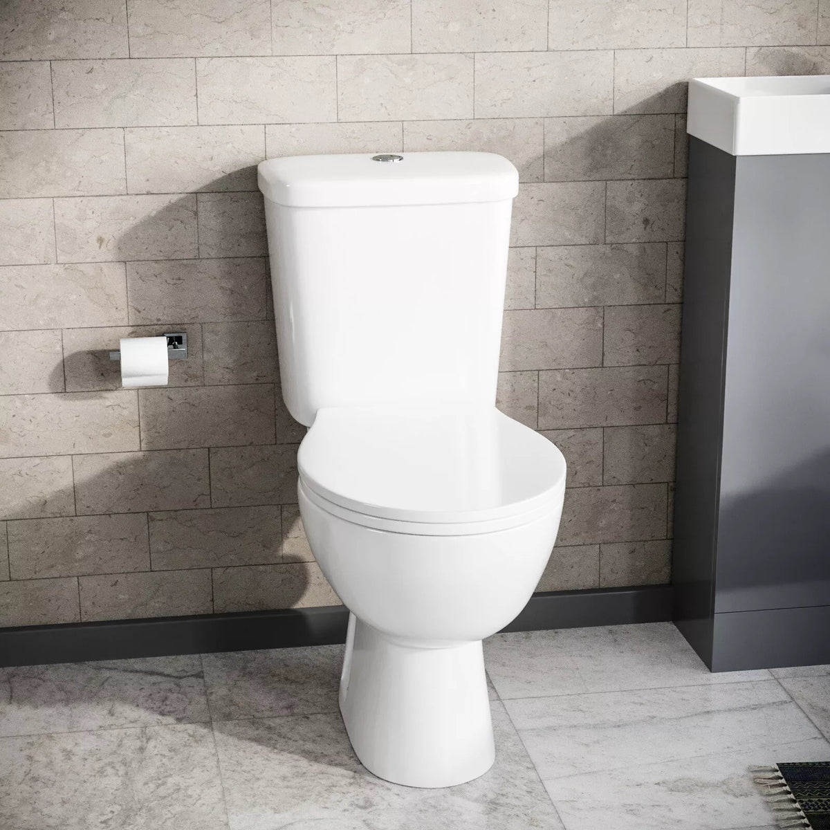 Nes Home Close Coupled Toilet Bathroom WC Pan, Toilet Seat & Cistern — alternate product view 3