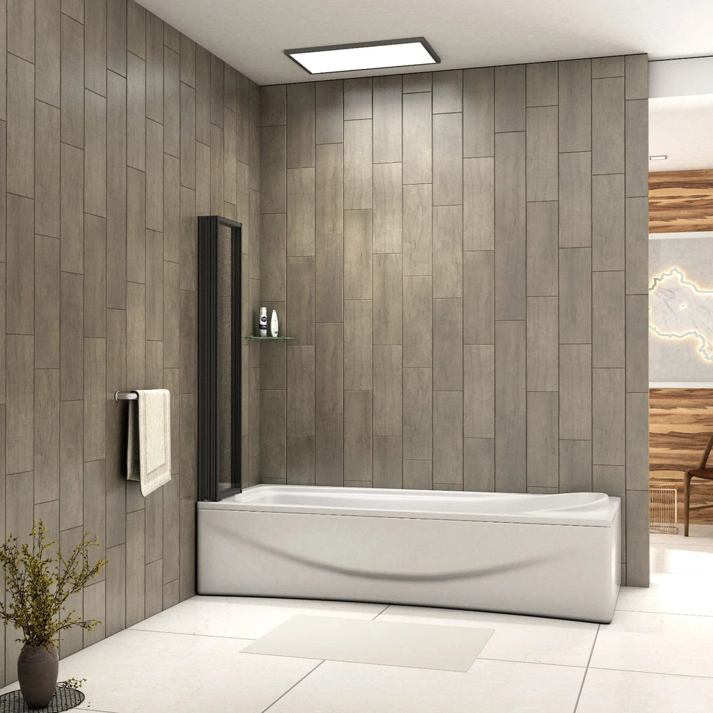 Matt Black 4 Fold Folding Bath Screen Shower Bathroom 4mm Glass Panel 1000x1400 — alternate product view 6