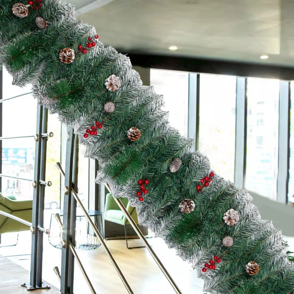9ft Christmas Garland Snow Flocked With Lights Pinecones Berries Wreath Bushy — alternate product view 7