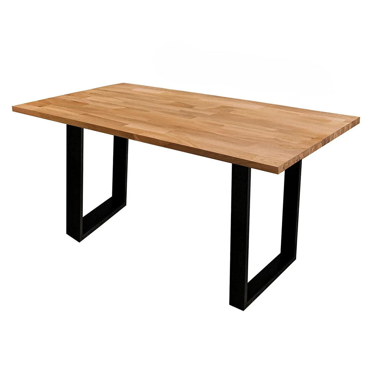 Solid Oak Industrial Wood Desk — Wooden Home Computer Office Gaming Workstation — on a clean white background