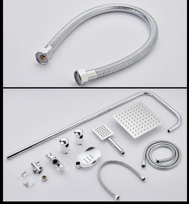 Shower Kit Twin Head 2 Mixer Shower Heads Rail Hose Riser Square Bathroom Set — alternate product view 8
