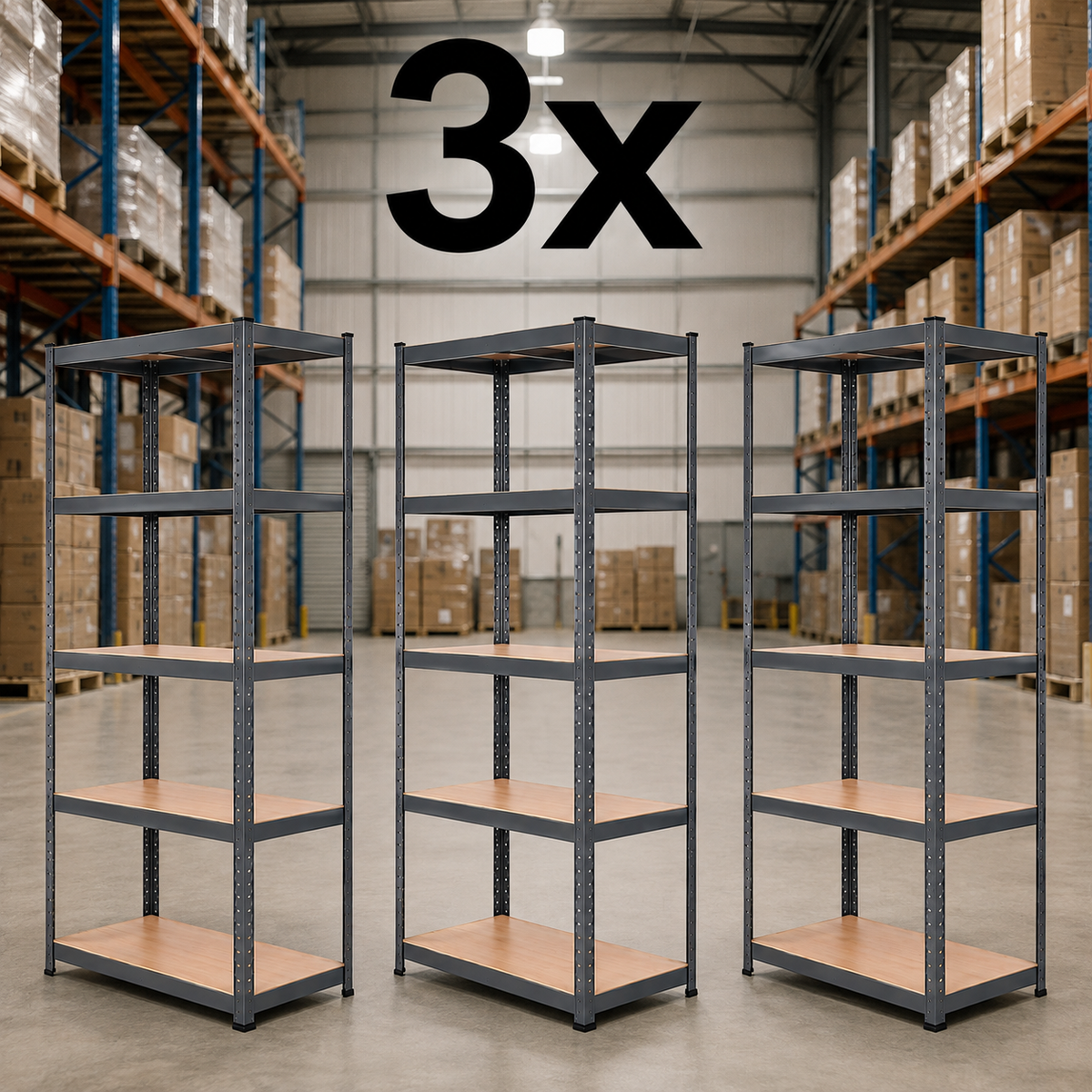 3x Metal 5 Tier Garage Shelves Shelving Unit Racking Storage 150 x 70 x 30cm — alternate product view 2