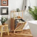 Bamboo Bathroom Shelf Tilt out Laundry Hamper Storage Organiser w/Laundry Basket — alternate product view 3