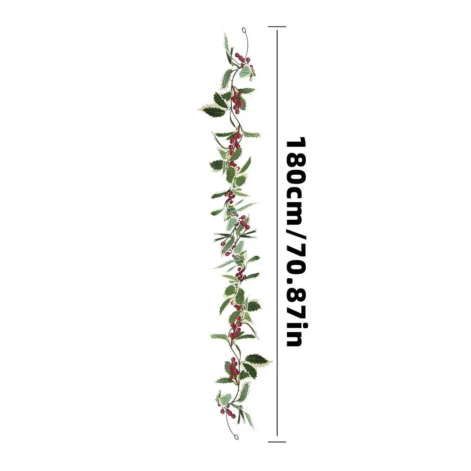 2M Christmas Garland Holly Leaf Red Berries Winter Fireplace Hanging Party Decor — alternate product view 9