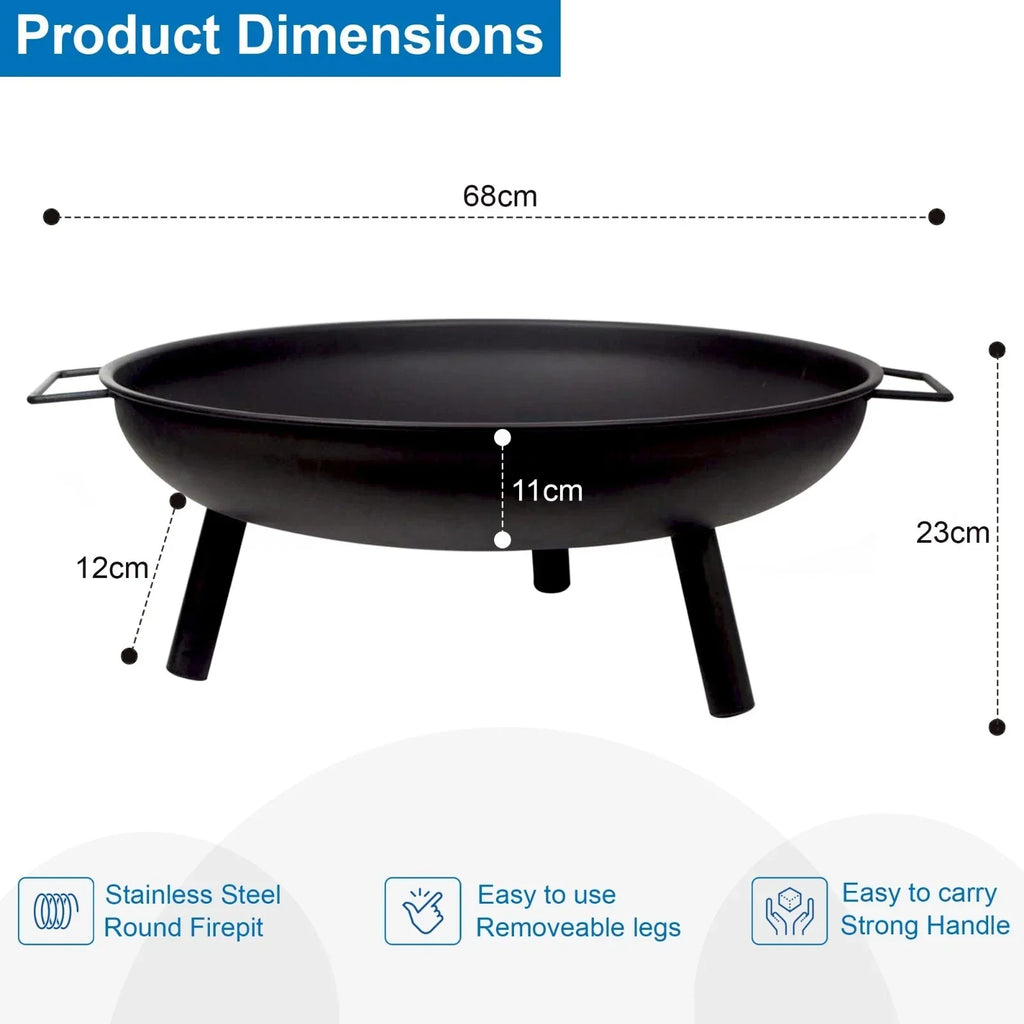 24" Round Fire Pit Folding Patio Garden Bowl Outdoor Camping Heater Log Burner — alternate product view 6