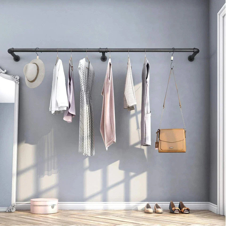 6ft Heavy Duty Clothes Rail Pipe Garment Rack Wall Mounted Hanging Clothes Pole — alternate product view 2