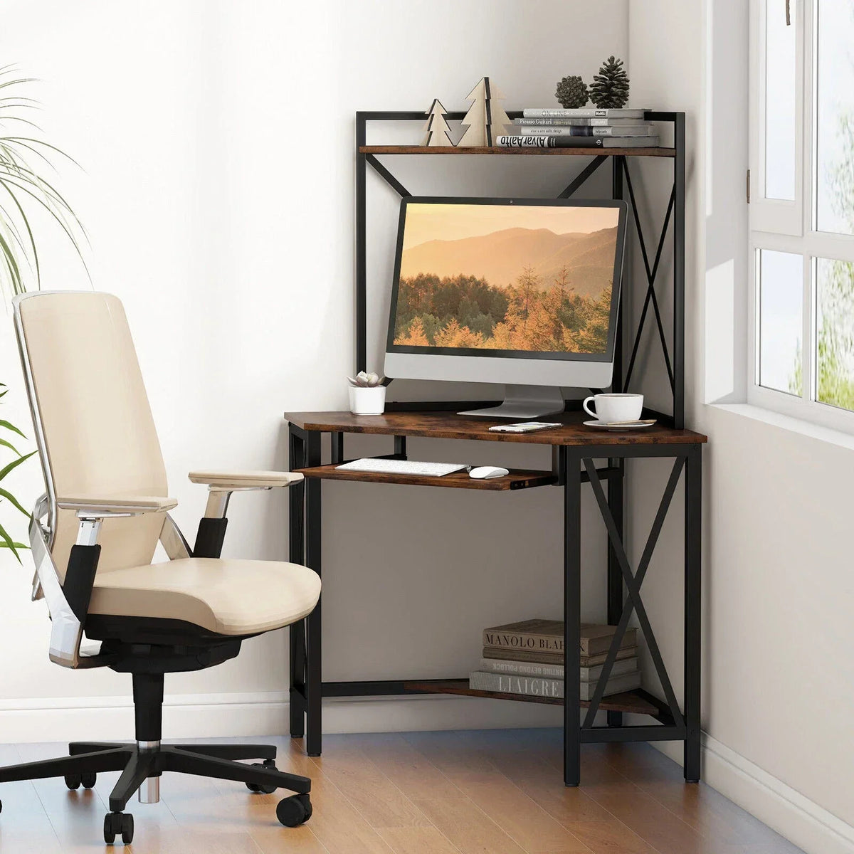 Corner Desk Space-Saving Computer Desk Home Office Study Writing Desk w/Shelves — alternate product view 2