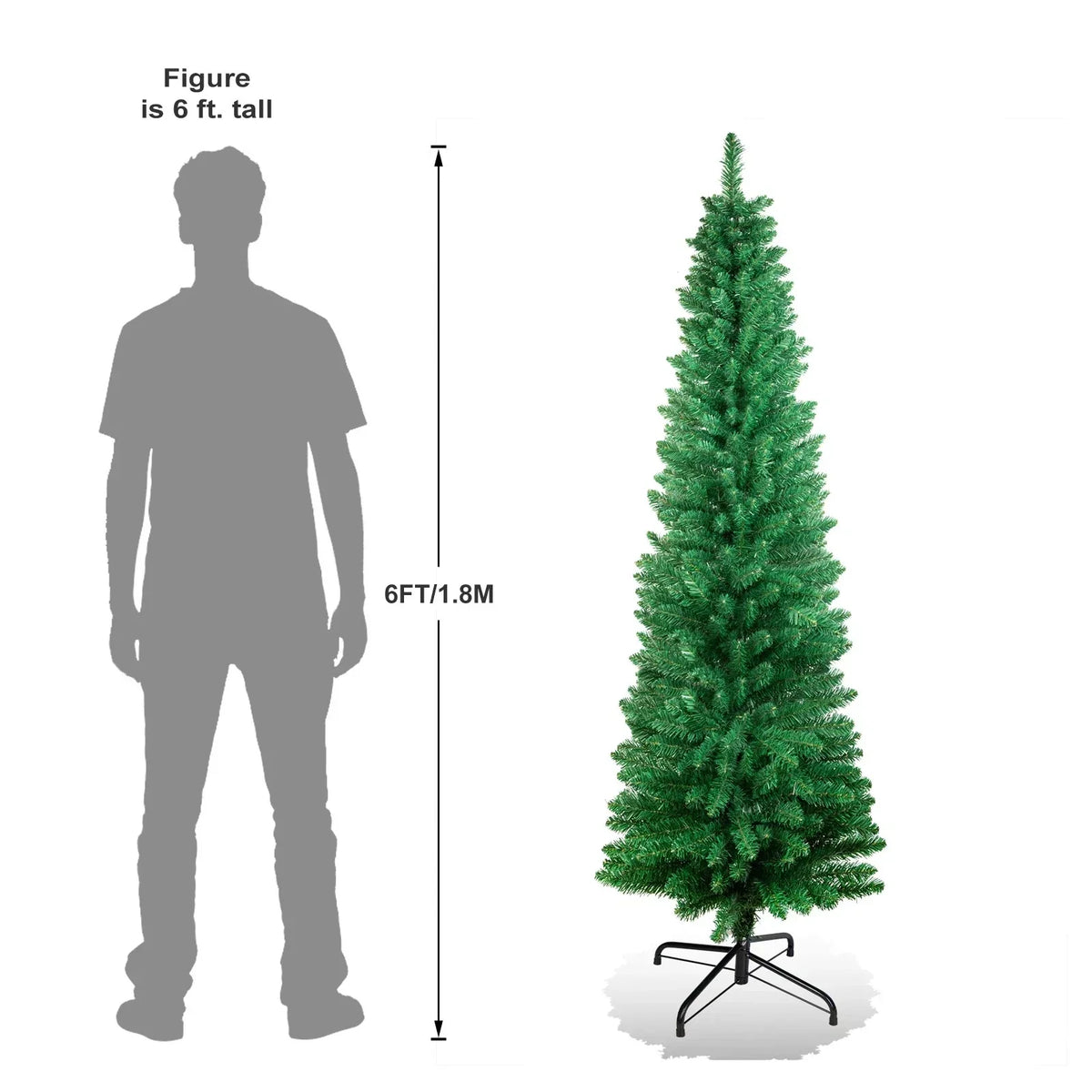 4/5/6/7ft Pencil Slim Christmas Tree with Lights Artificial XMAS Home Decoration — 6FT Tree + LED Lights — product view