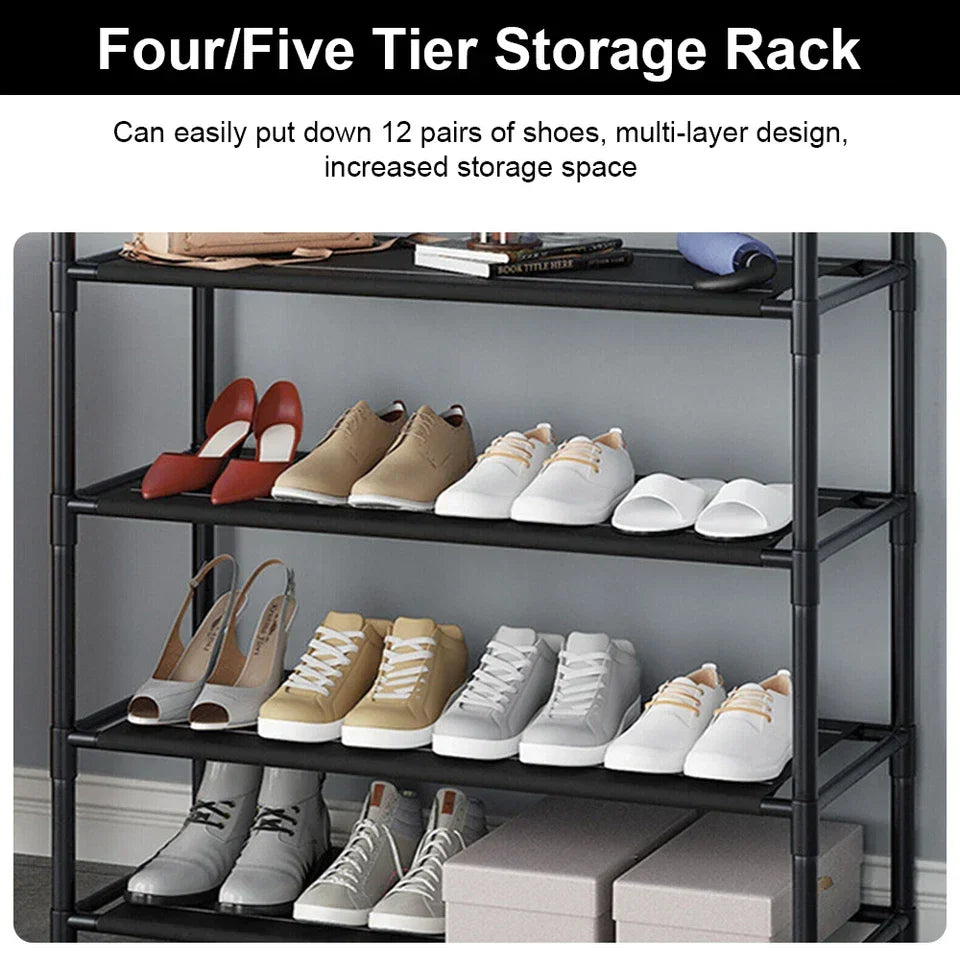 8 Hooks Coat and Hat Stand Metal + Plastic Shoe Rack Bedroom Shelf Hanger — alternate product view 11