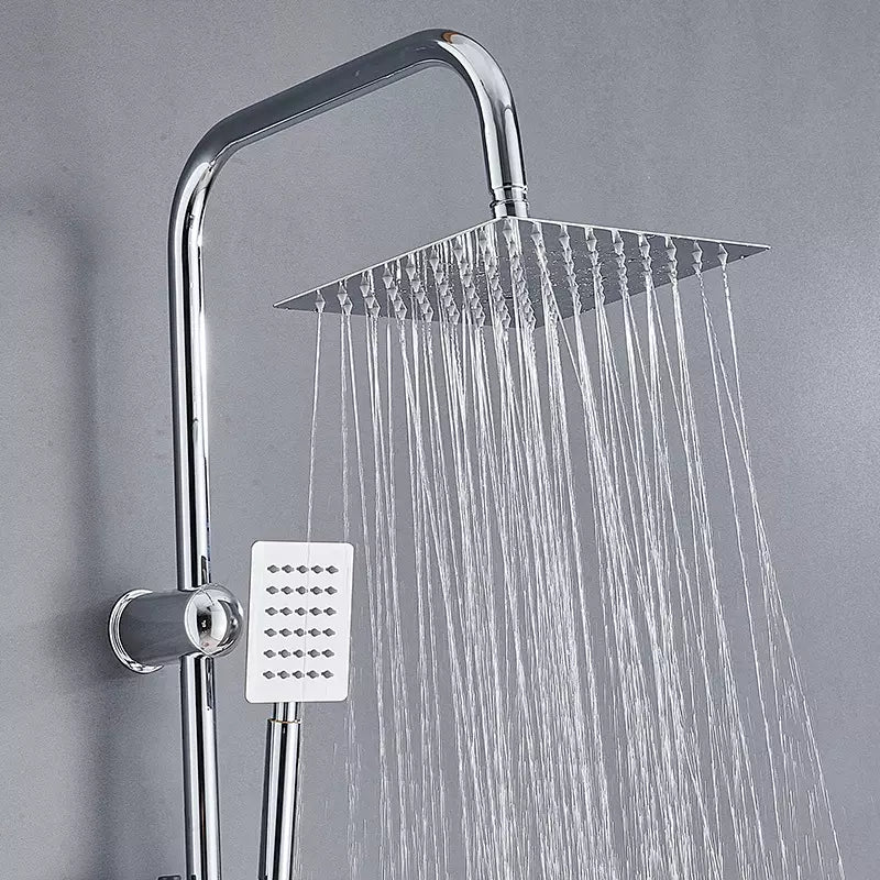 Shower Kit Twin Head 2 Mixer Shower Heads Rail Hose Riser Square Bathroom Set — alternate product view 2