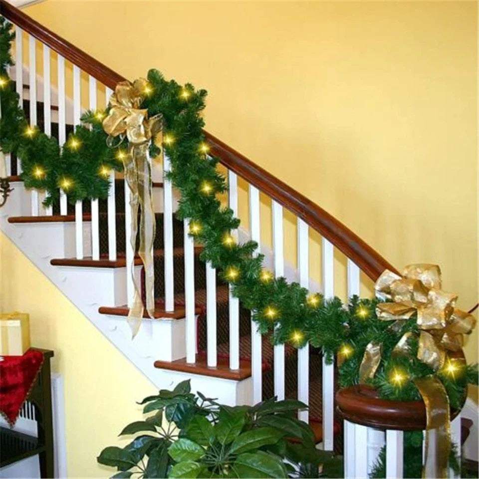 9ft Bushy Pine XMAS Christmas Garland with Lights for Stairs Outdoor Decorations — alternate product view 2