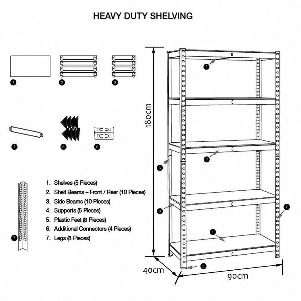 4x Metal 5 Tier Garage Shelves Shelving Unit Racking Storage 180 x 90 x 40cm — alternate product view 3