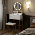 Modern Vanity Dressing Table LED Light Mirror Stool Shelves 2 Drawers Compact — alternate product view 2