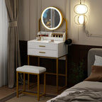 Modern Vanity Dressing Table LED Light Mirror Stool Shelves 2 Drawers Compact — alternate product view 2