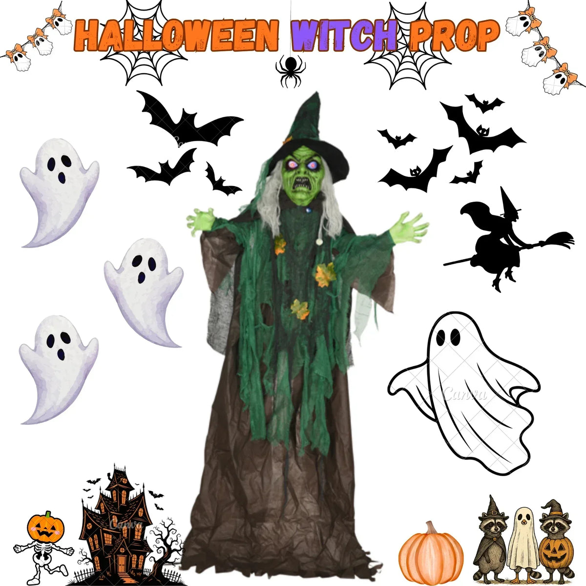 6ft Animated Halloween Witch Prop Outdoor Decoration with Glowing Eyes & Hear — alternate product view 2