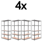 4x Metal 5 Tier Garage Shelves Shelving Unit Racking Storage 150 x 70 x 30cm — on a clean white background