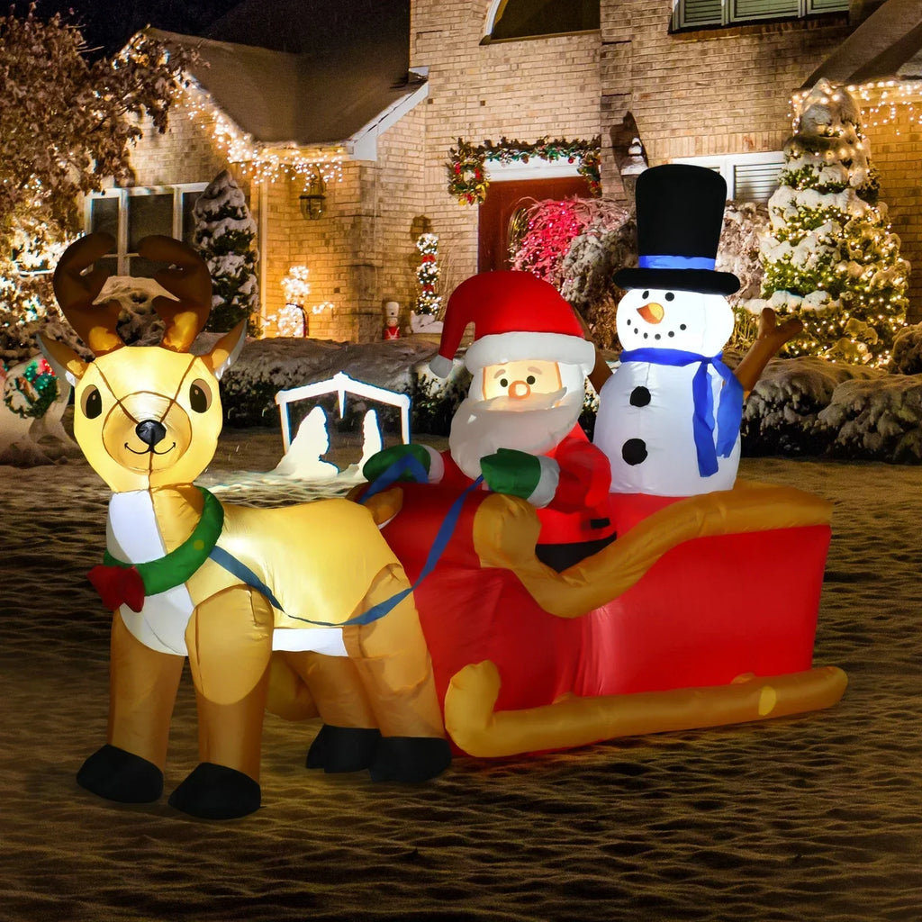 6.5ft Christmas Inflatable Santa Claus on Sleigh Deer LED Lighted for Decoration — alternate product view 3