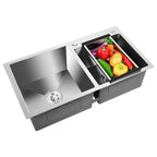 Double Bowl Stain less Steel Drop in Kitchen Sink Dish Washer Vegetable Sink — on a clean white background