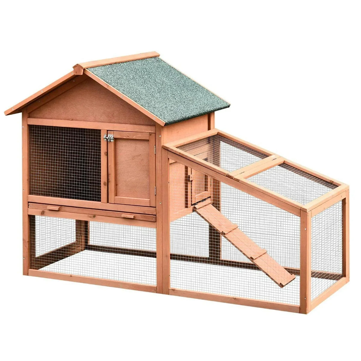 Pawhut Wood Rabbit,Bunny, Pig Hutch Water Resistant w/ Ramp Outdoor Use — on a clean white background