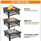 Large Fire Pit BBQ Outdoor Iron Grill Square Garden Table Patio Log Burner Stove — alternate product view 5