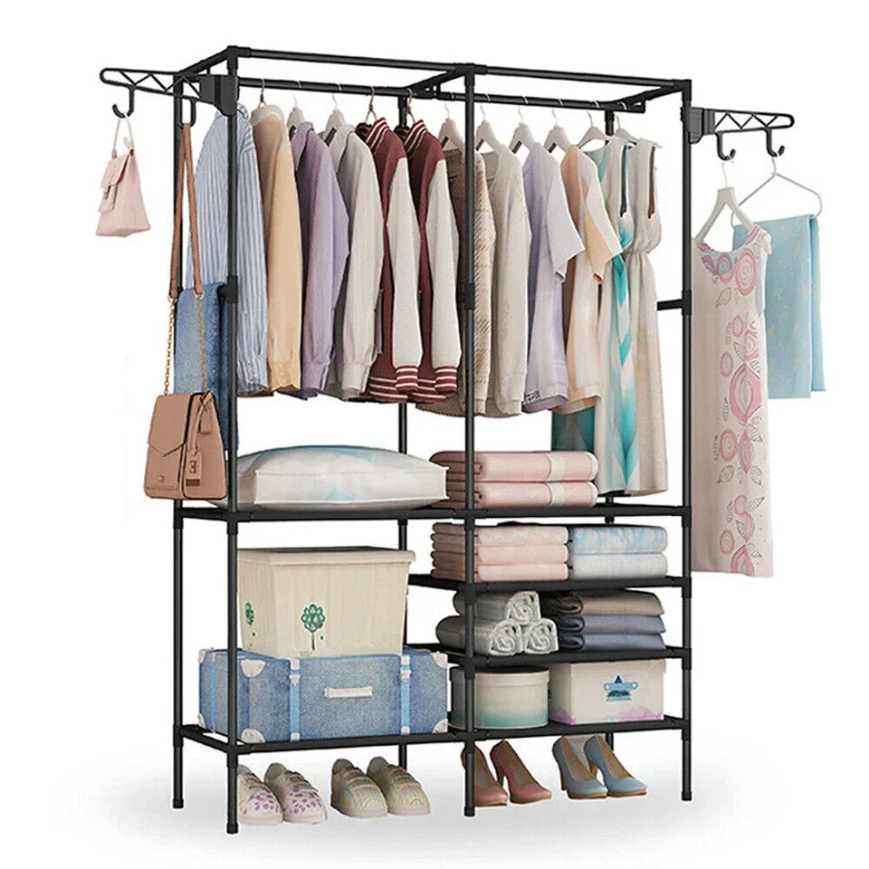 Heavy Duty iron Clothes Rail Stand Rack Storage Garment Shelf Hanging Display — on a clean white background