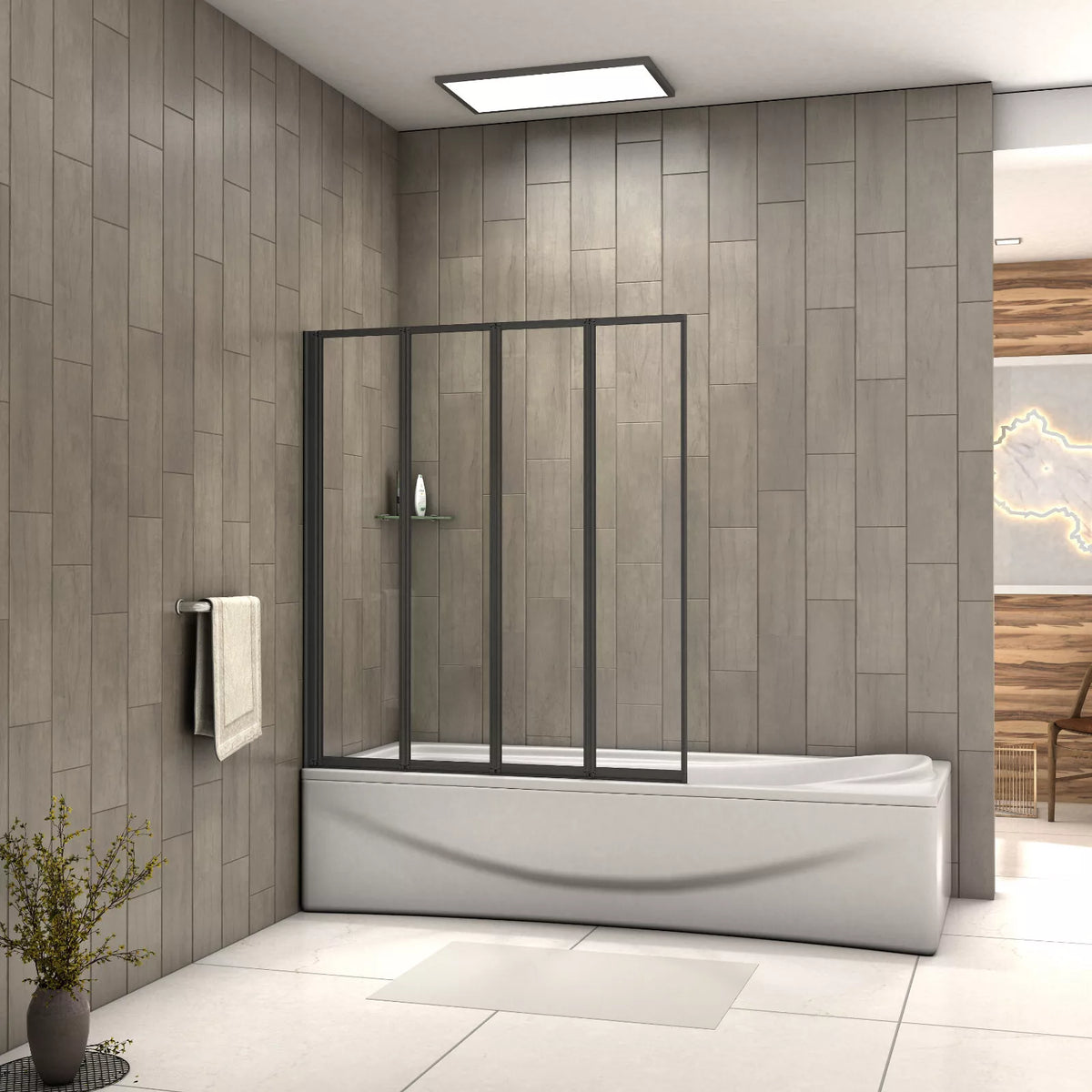 Matt Black 4 Fold Folding Bath Screen Shower Bathroom 4mm Glass Panel 1000x1400 — alternate product view 3