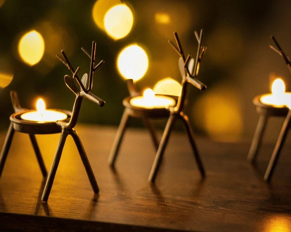 6x Christmas Reindeer Tea Light Candle Holders & Tealights Xmas Home Decor Gift — alternate product view 6