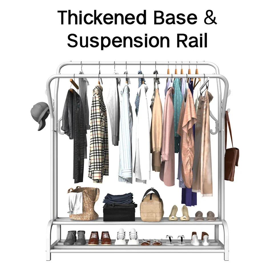 Double-Rail Clothes Rack with Shoe Shelf — Black or White — alternate product view 4