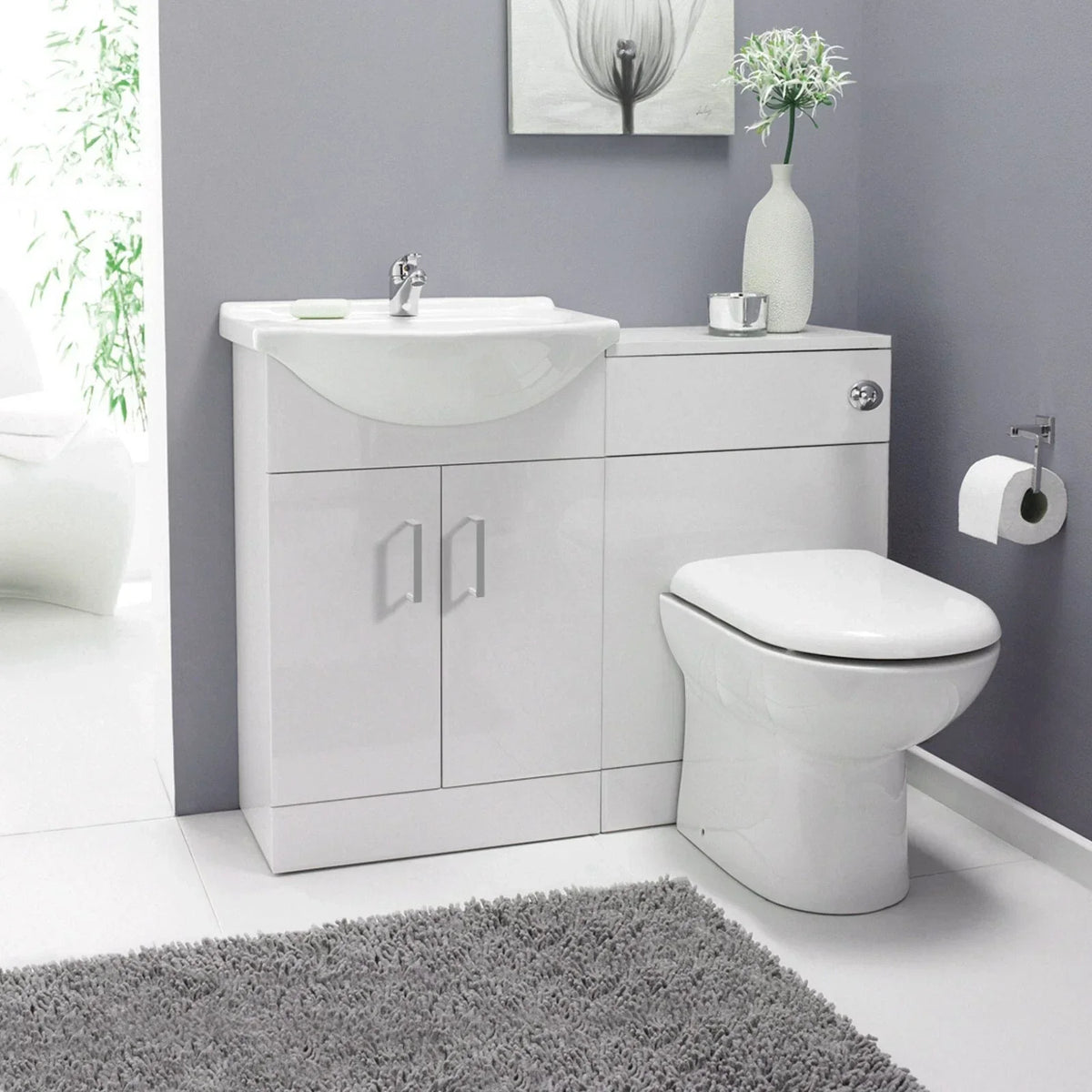 Bathroom Vanity Unit Furniture Suite Cabinet Toilet Basin Back To Wall WC 1050mm — main product view