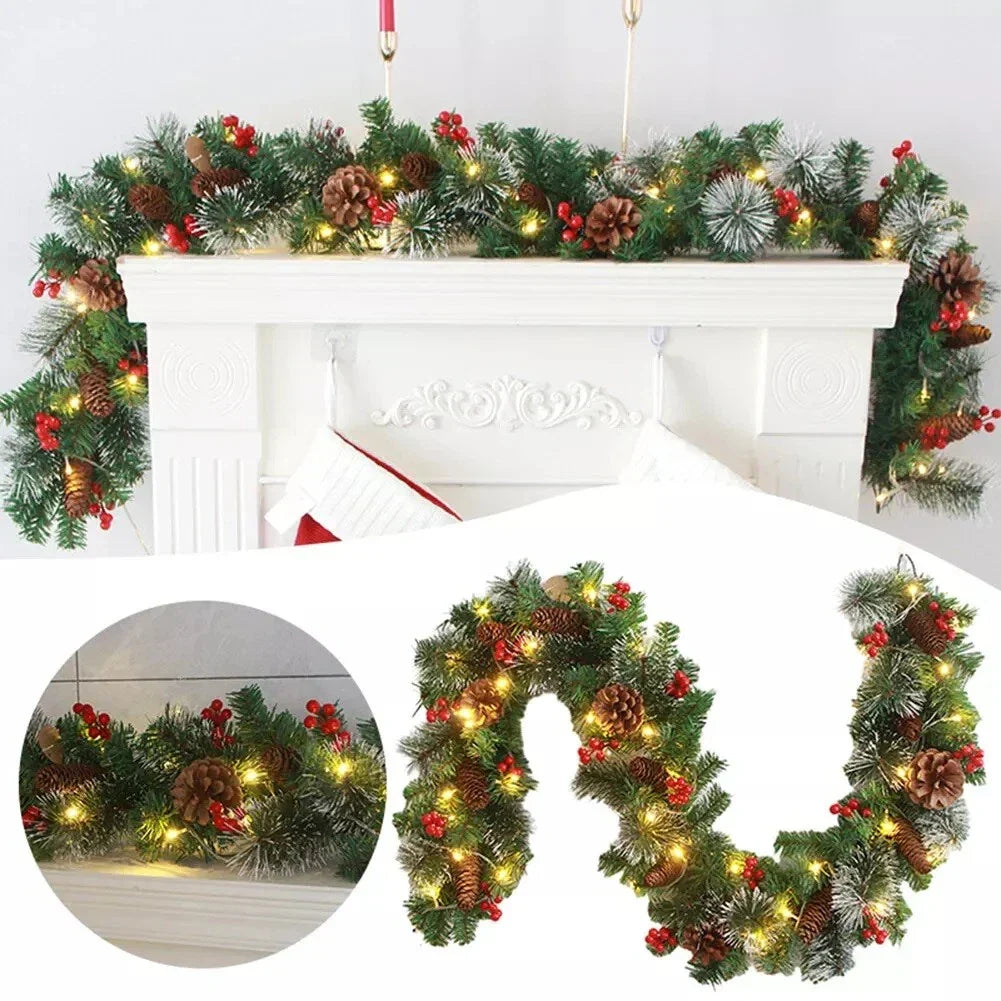 9ft Christmas Garland Snow Flocked With Lights Pinecones Berries Wreath Bushy — alternate product view 3