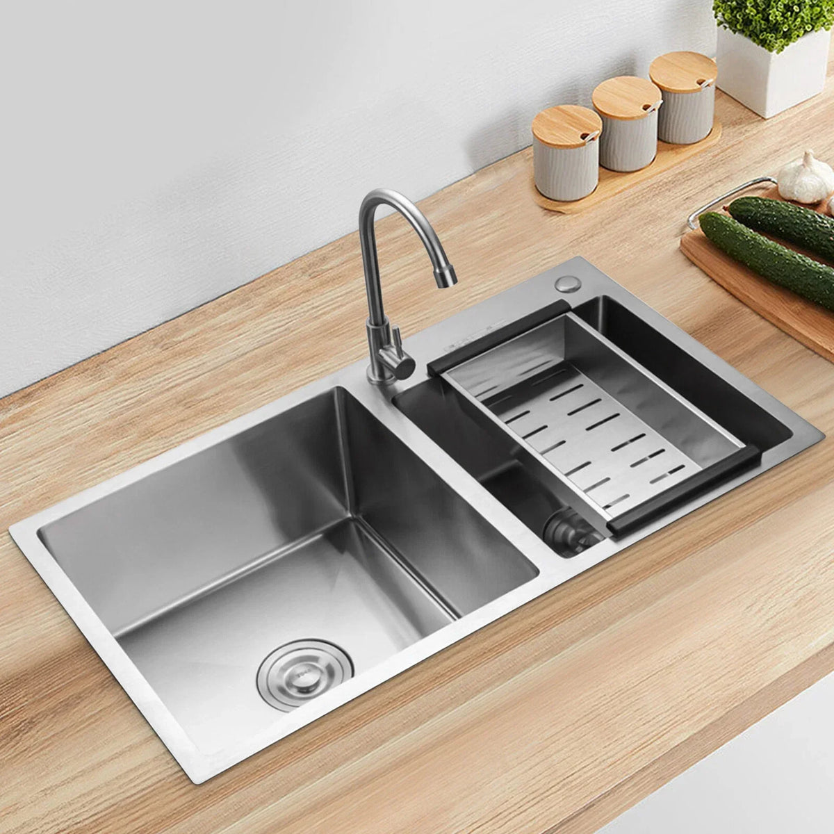 Double Bowl Stain less Steel Drop in Kitchen Sink Dish Washer Vegetable Sink — alternate product view 3
