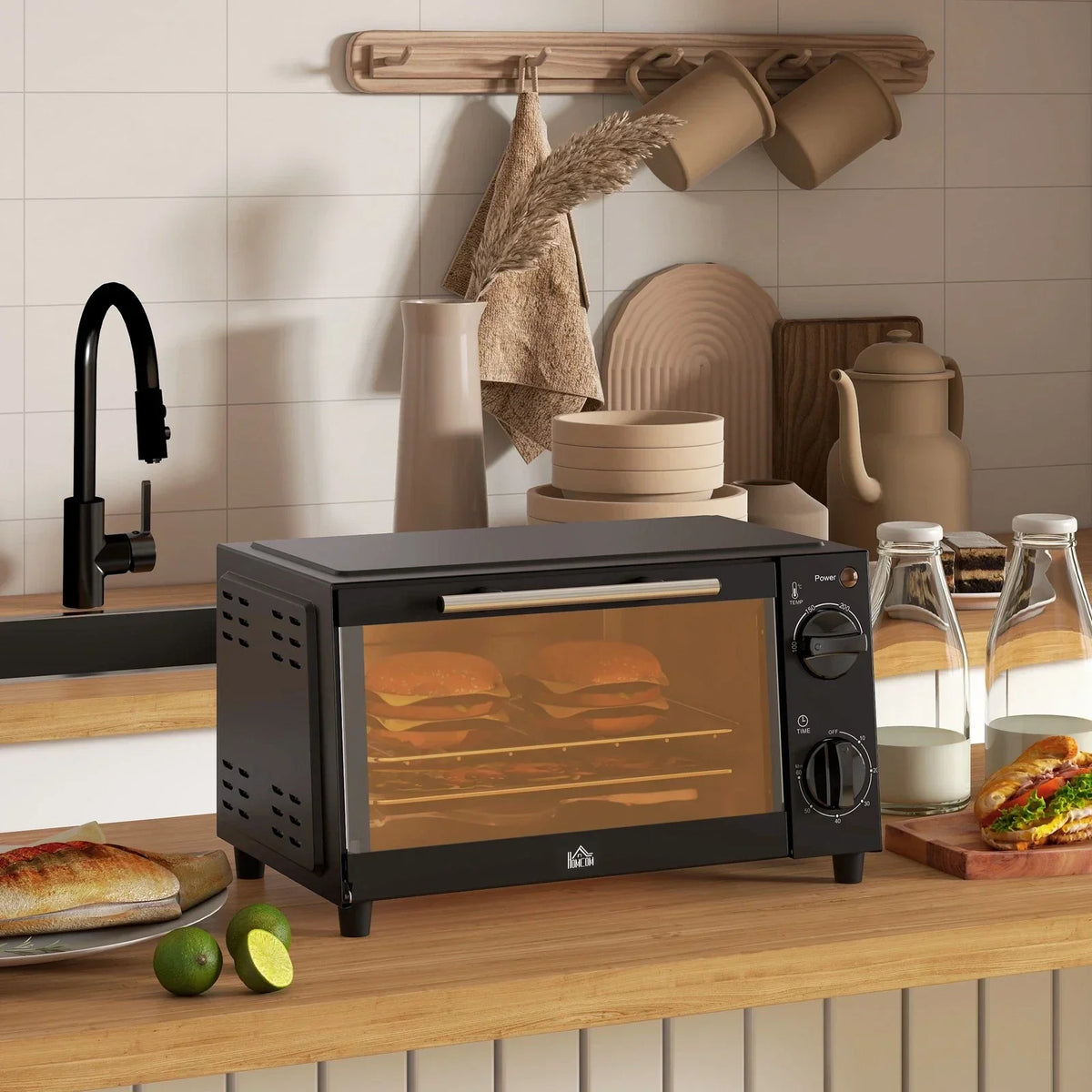 HOMCOM 9L Mini Oven with 60-Minute Timer — 750W Black — alternate product view 8