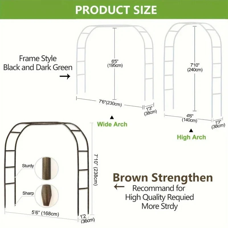 1Pc, Metal Garden Arch, 100Inch Large Size Heavy Duty Steel Frame Garden Arch — alternate product view 2