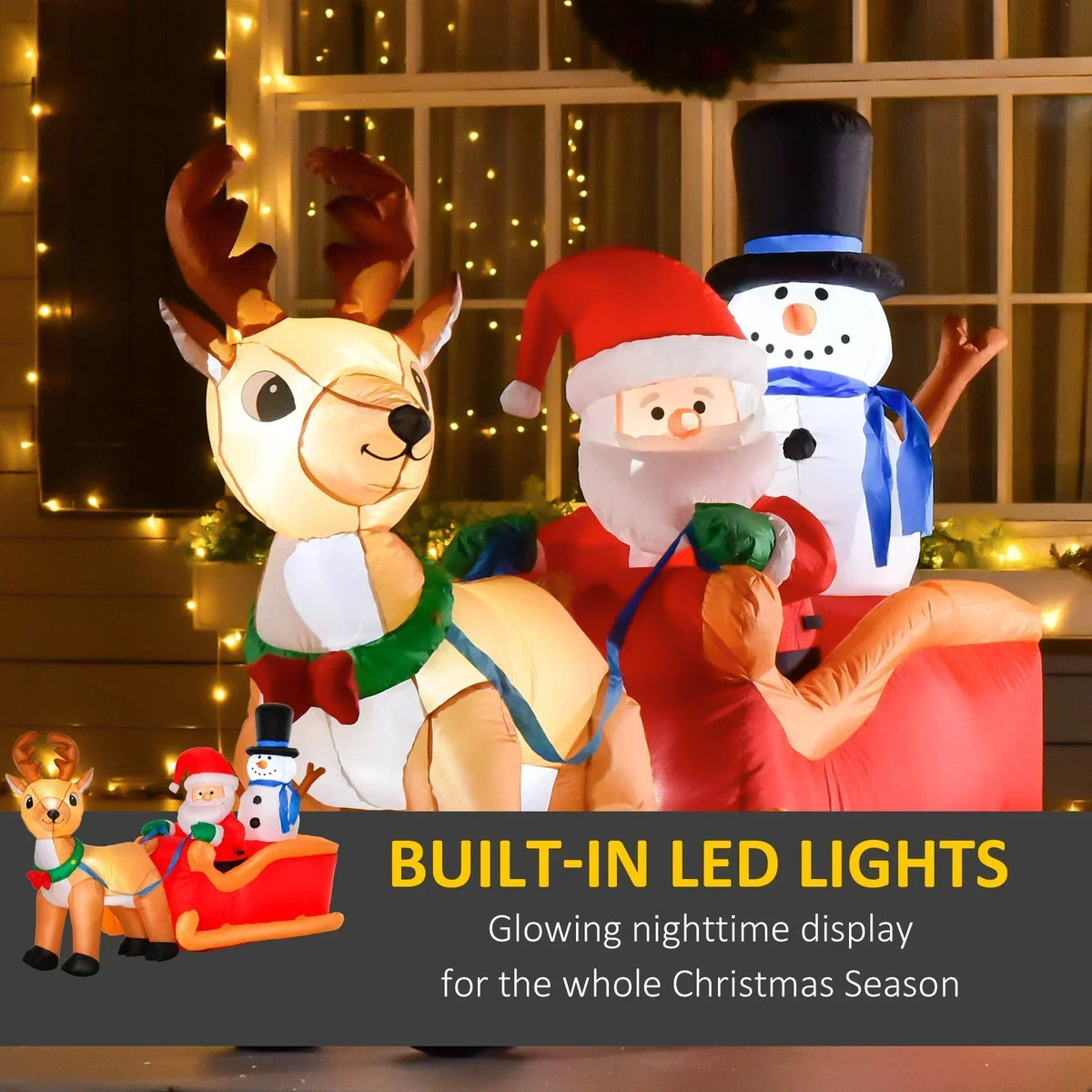 6.5ft Christmas Inflatable Santa Claus on Sleigh Deer LED Lighted for Decoration — alternate product view 4