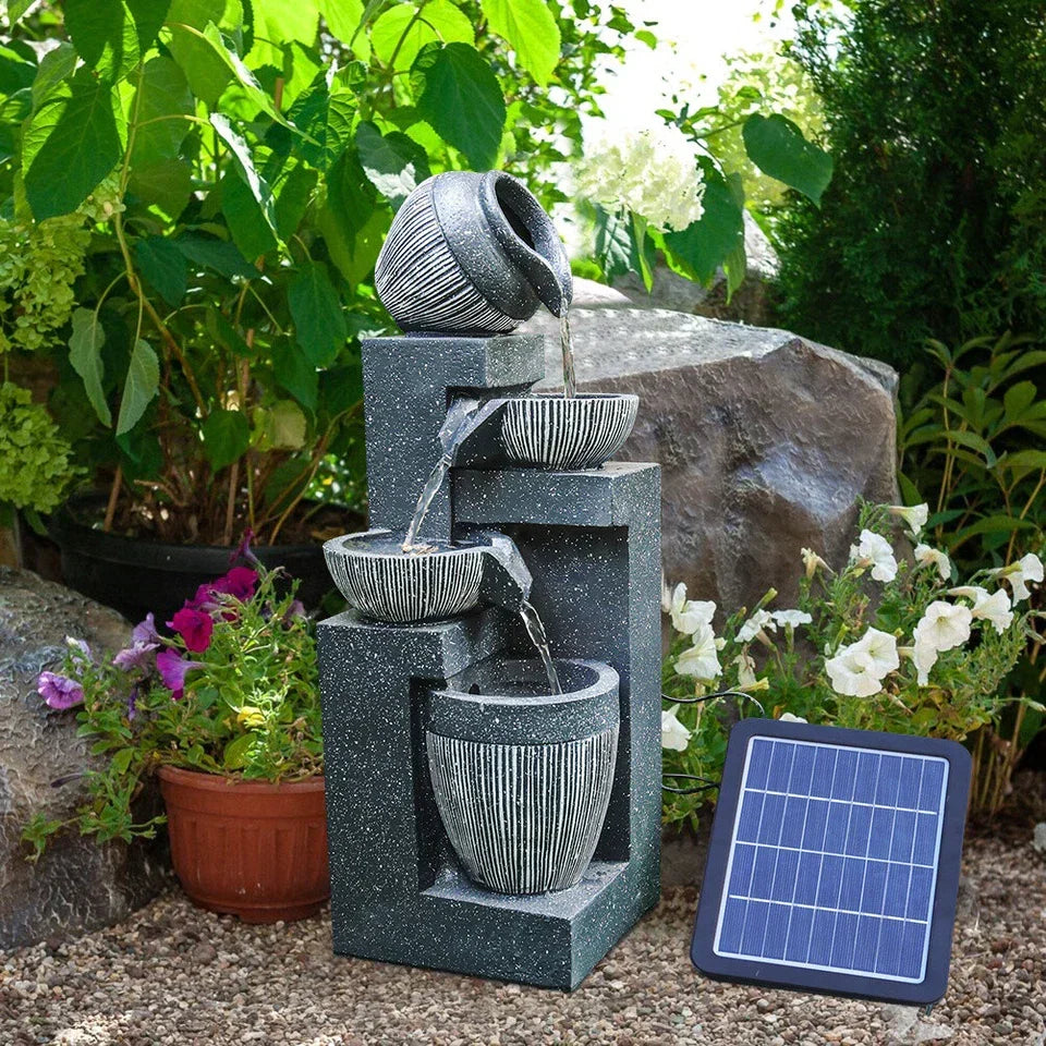 Garden Solar Power Cascading Tiered Water Feature Fountain Statues w/ LED Lights — alternate product view 2