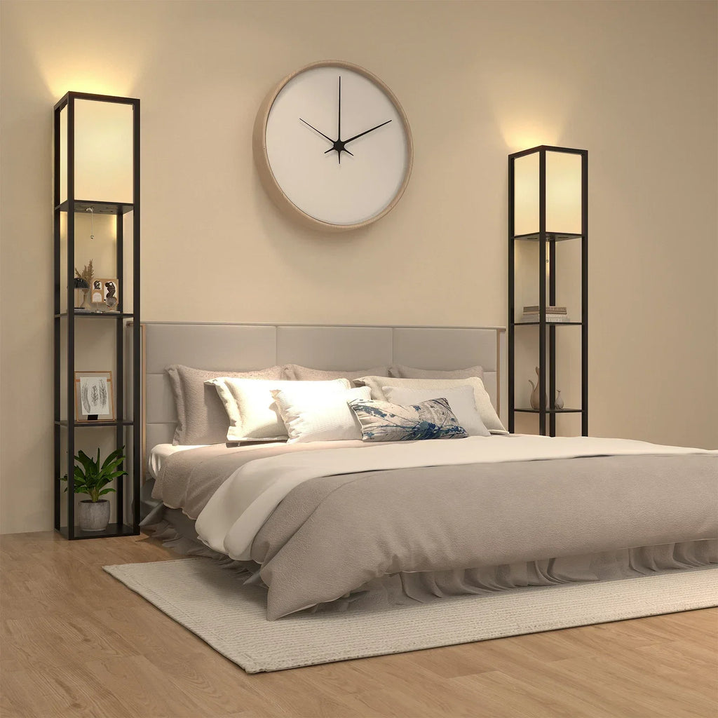 Floor Lamp Free Standing Wood 3-Tier Storage Shelf Reading Bedroom Living Room — alternate product view 3