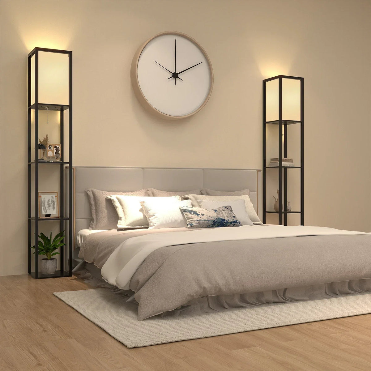 Floor Lamp Free Standing Wood 3-Tier Storage Shelf Reading Bedroom Living Room — alternate product view 3