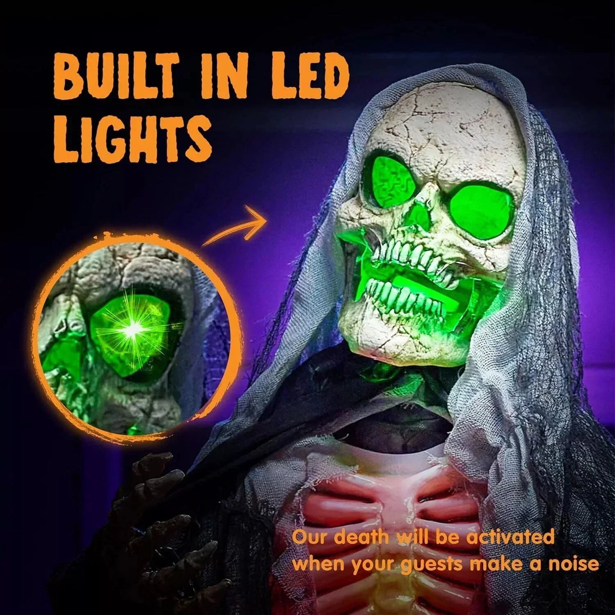 65" Halloween Animatronics Standing Grim Reaper Decoration with Breastbone, Life — alternate product view 3